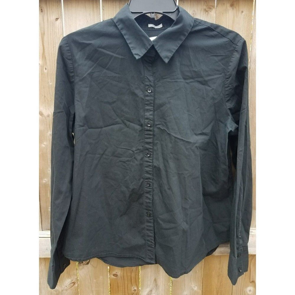 Junior Large Liz Claiborne Button Down Shirt Top Long Sleeve Black Waitress